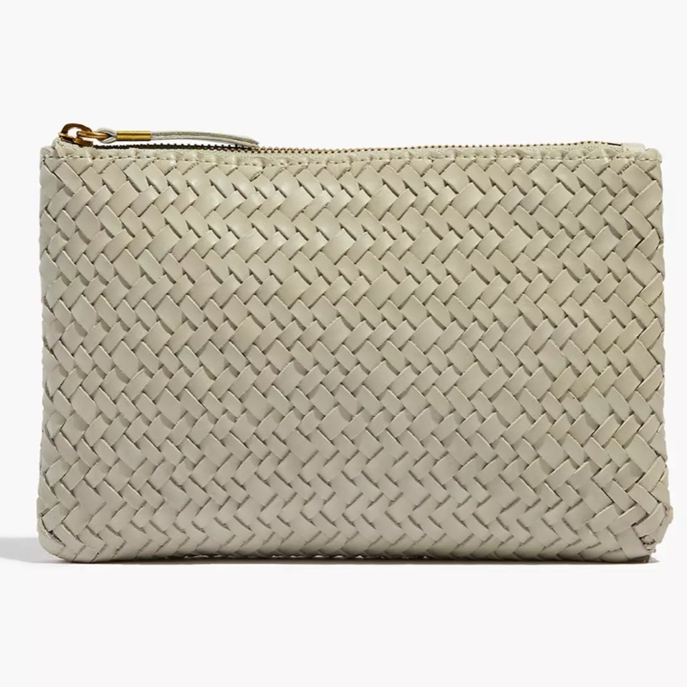 {Madewell} Woven Leather Pouch Clutch Ashen Sage NWT